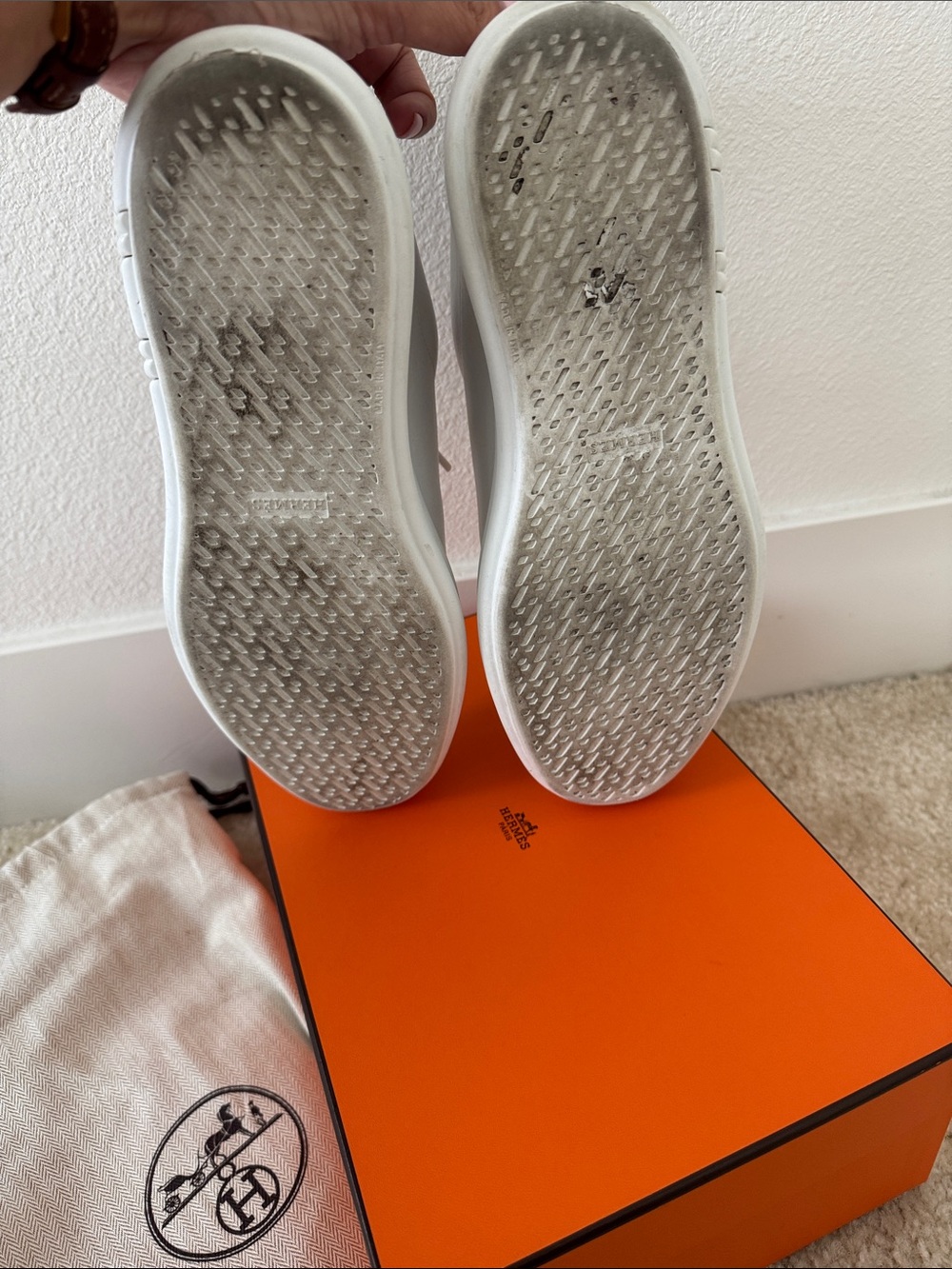 Hermes White Leather Low-Top Sneakers - Picture 4 of 8